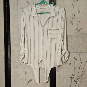 Grand & Greene White and Black Striped Button Down Shirt